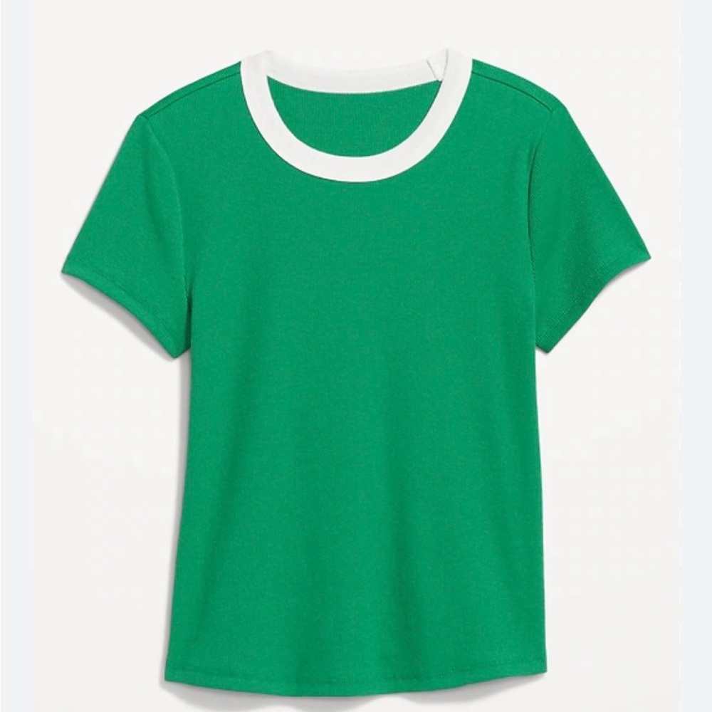 Old Navy Ringer Tee Green White Ribbed | Size L